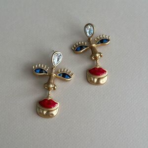Gold and Red Artistic Earrings #1852